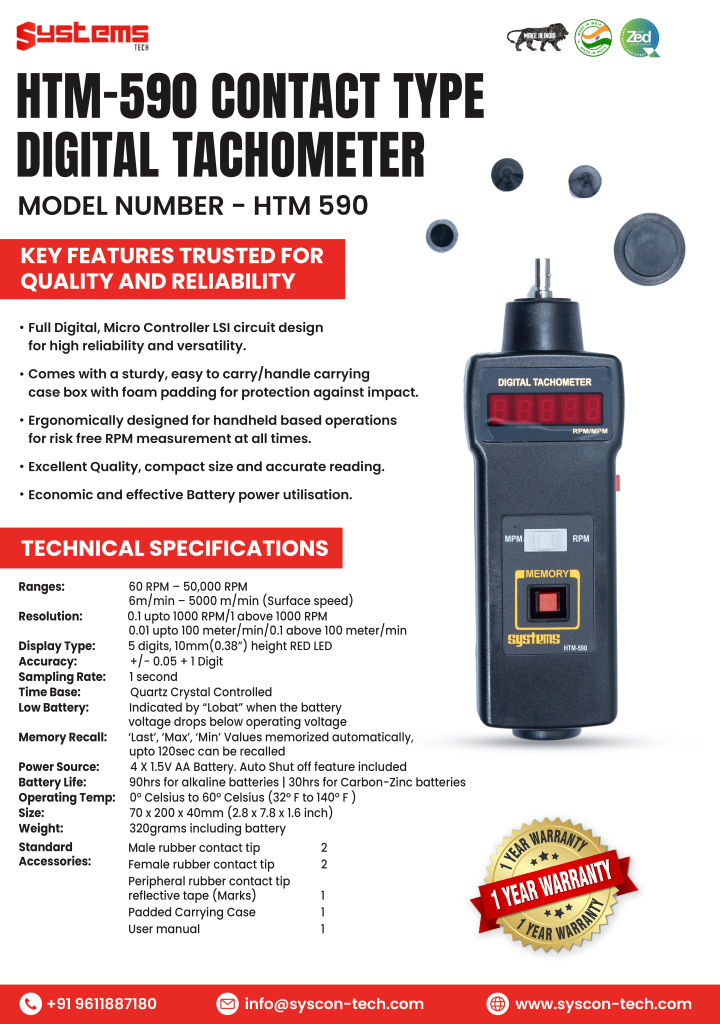 Buy Online - HTM 590 Contact Type Digital Tachometer
