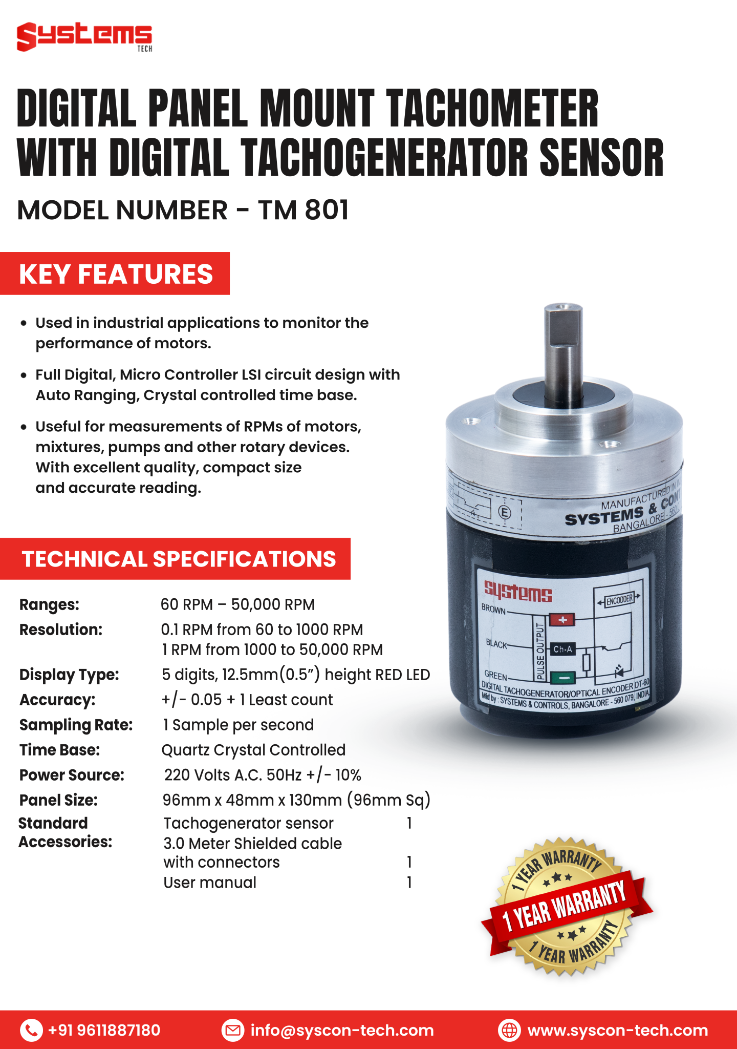 Buy Digital Panel Mount Tachometer & Tachogenerator Sensor